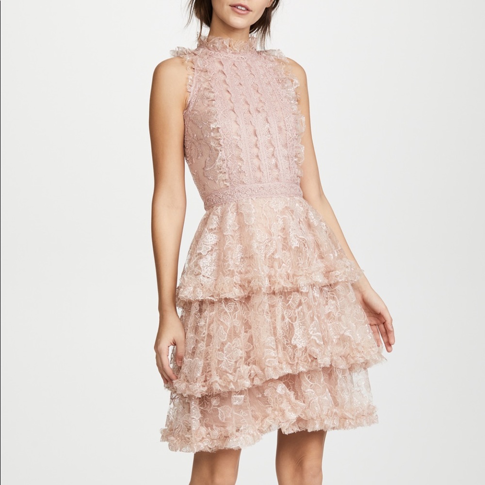 COSTARELLOS Ruffled Halter Mini Dress